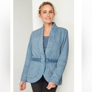 NWT J.Jill Pure Jill Indigo Curved Hem Denim Jean Jacket Blazer Light Wash